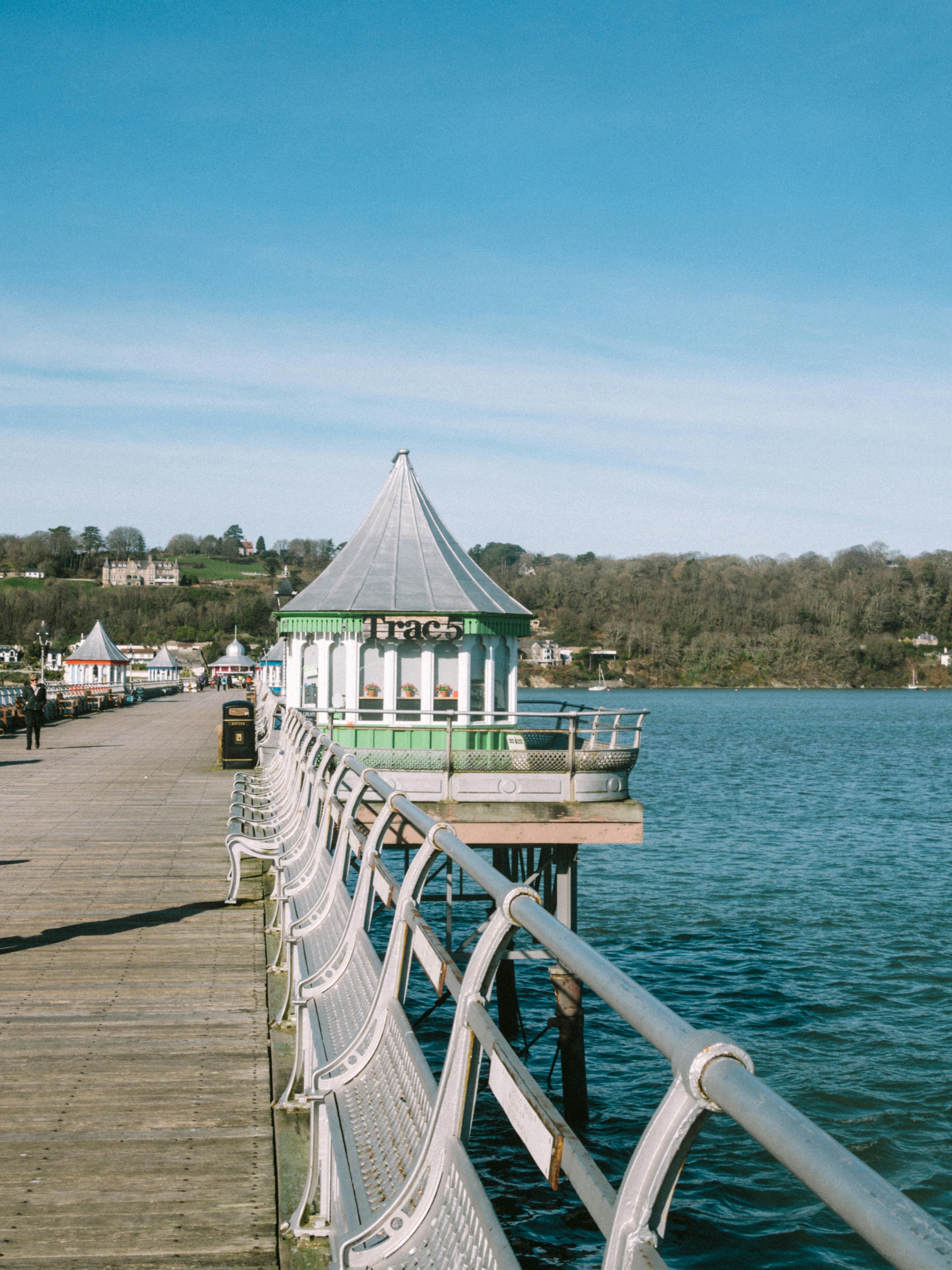 Discover the charming architecture of Bangor Pier in Wales against a serene sea backdrop.
