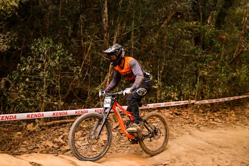Man on a Mountain Bike during an Off Road Race 