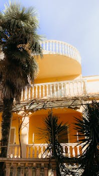 Elegant Mediterranean architecture with palm trees in Montenegro.