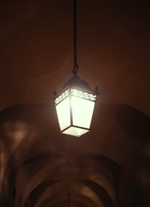 Bright Retro Lantern Hanging on Ceiling