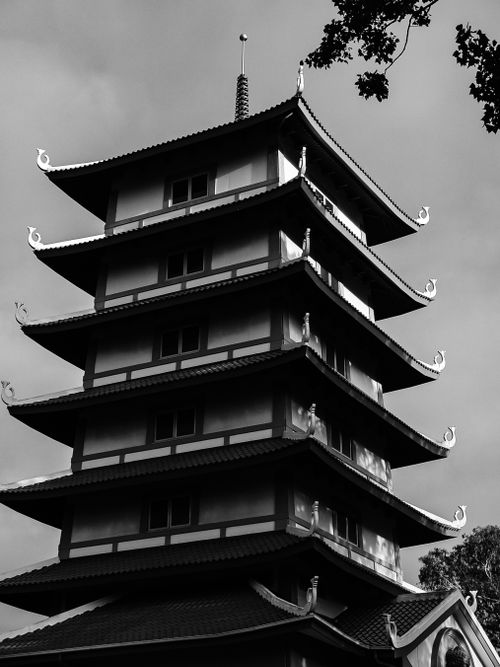 Free Explore a traditional Japanese pagoda in black and white, embodying spiritual elegance. Stock Photo