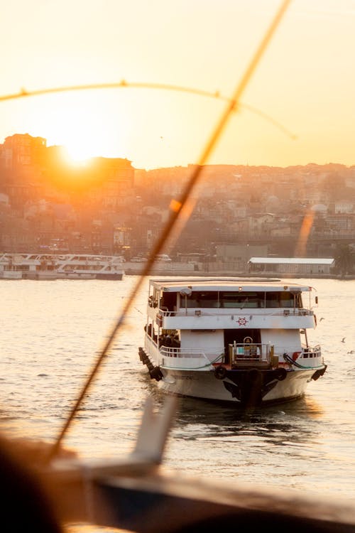 A Passenger Ship on the Bosphorus Strait at Sunset 