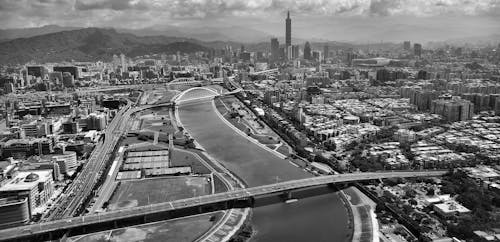 Gray Scale Aerial Photo of City