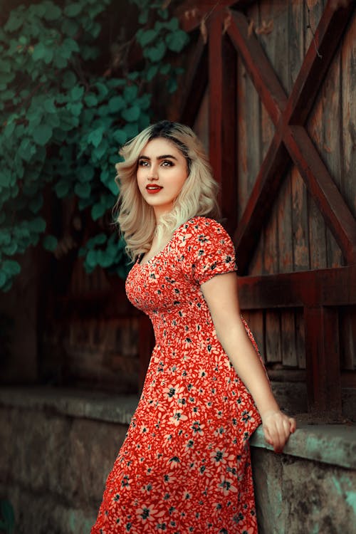 Blonde Woman in Red Dress