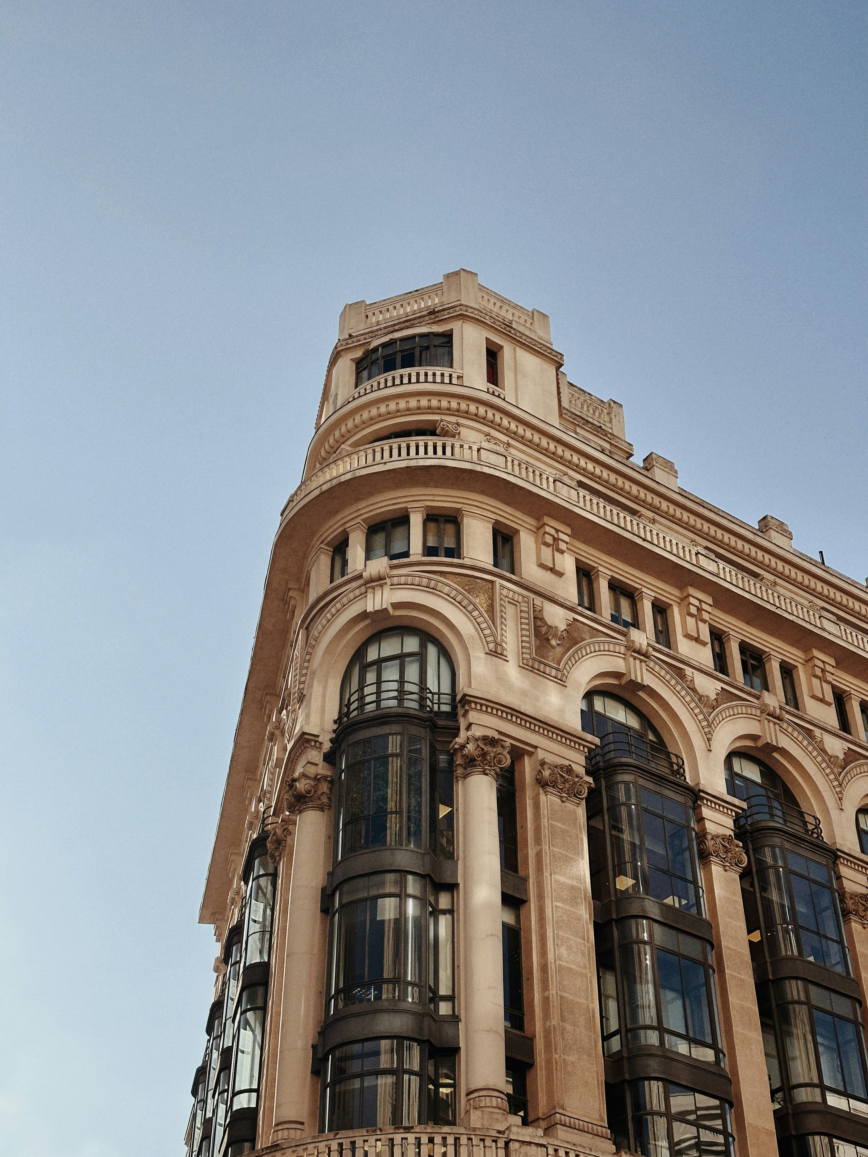 classic historic building facade against blue sky