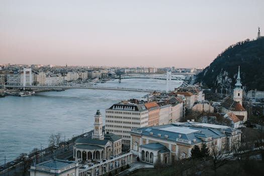 A picturesque view of Budapest showcasing the river, bridges, and historic architecture at dusk.