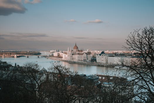 Beautiful cityscape of Budapest with the iconic Parliament building by the Danube River at dusk.