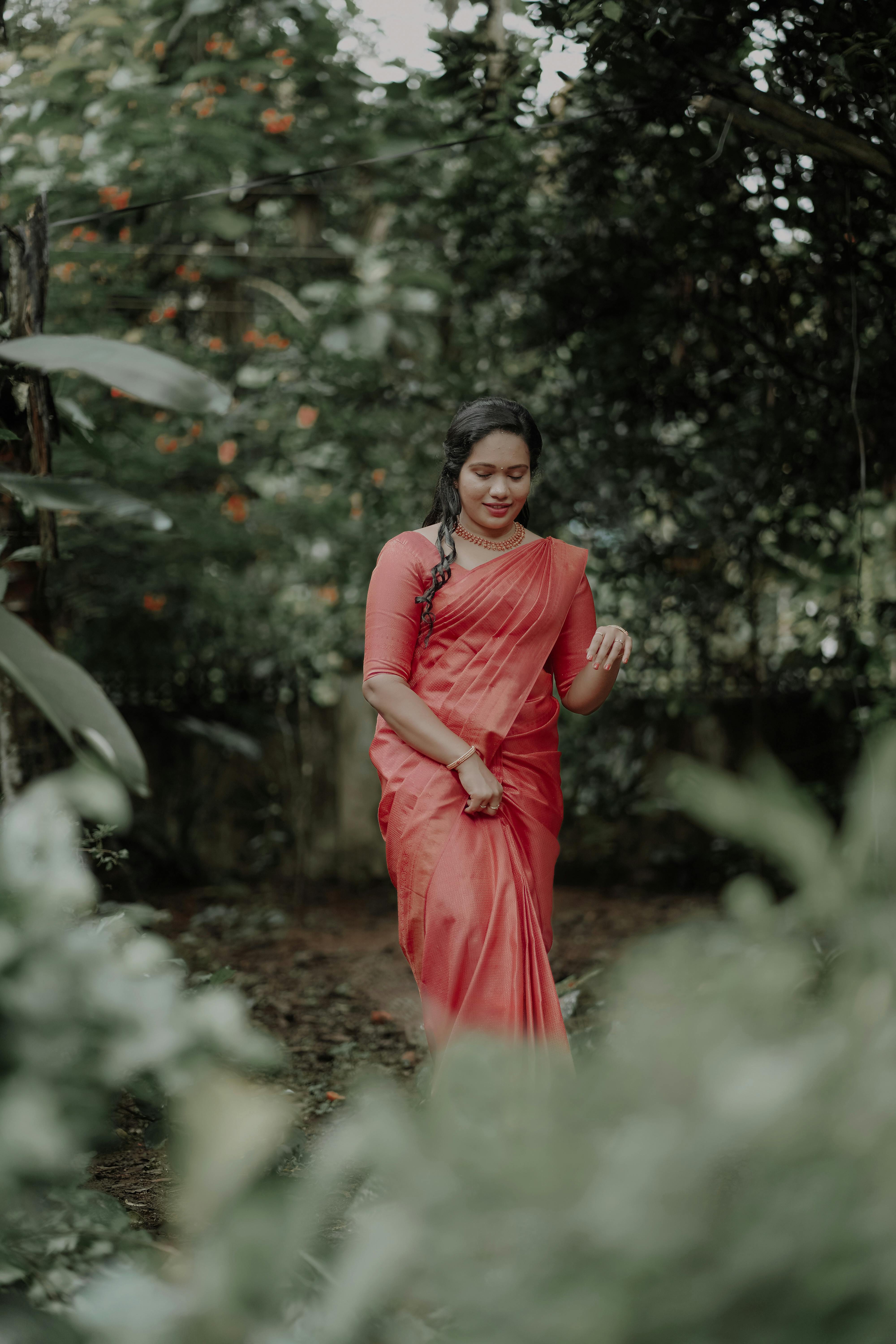 Lifestyle Portrait Woman Red Dress Walking Stock Photo 752220850