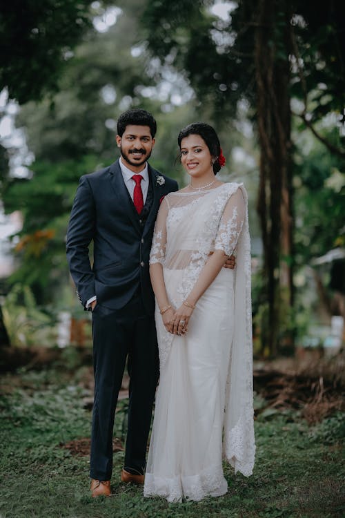 Smiling Newlyweds Posing Together