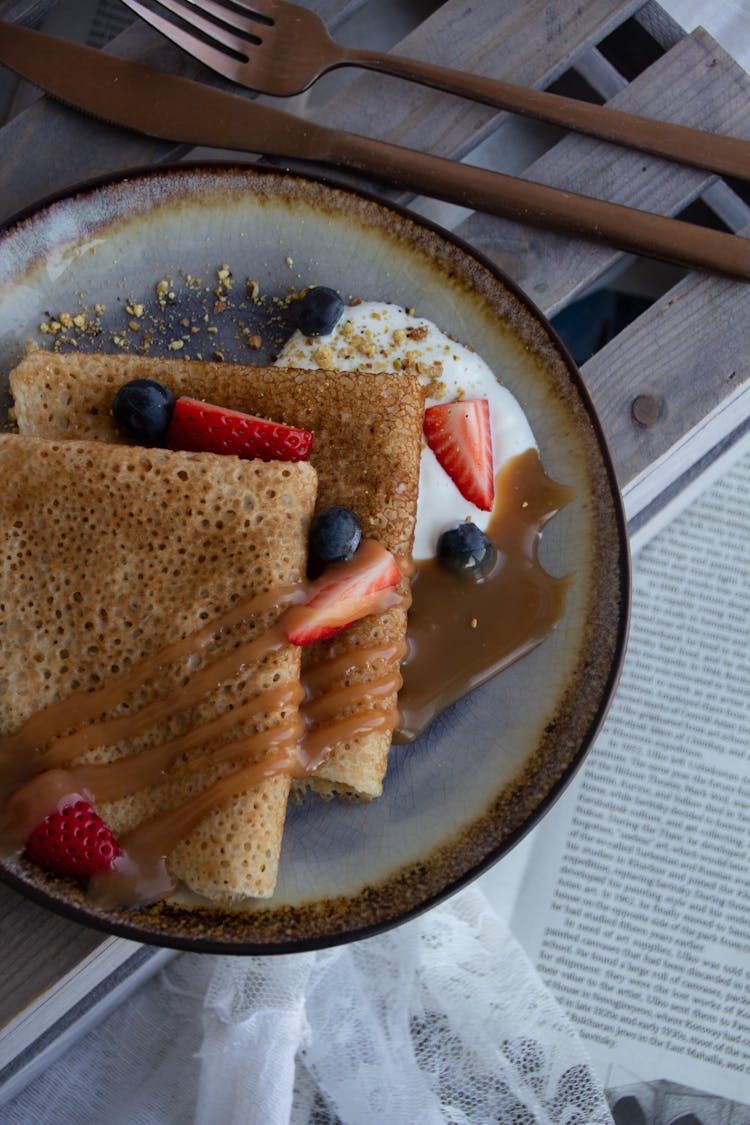 Waffles With Fruit In Bowl