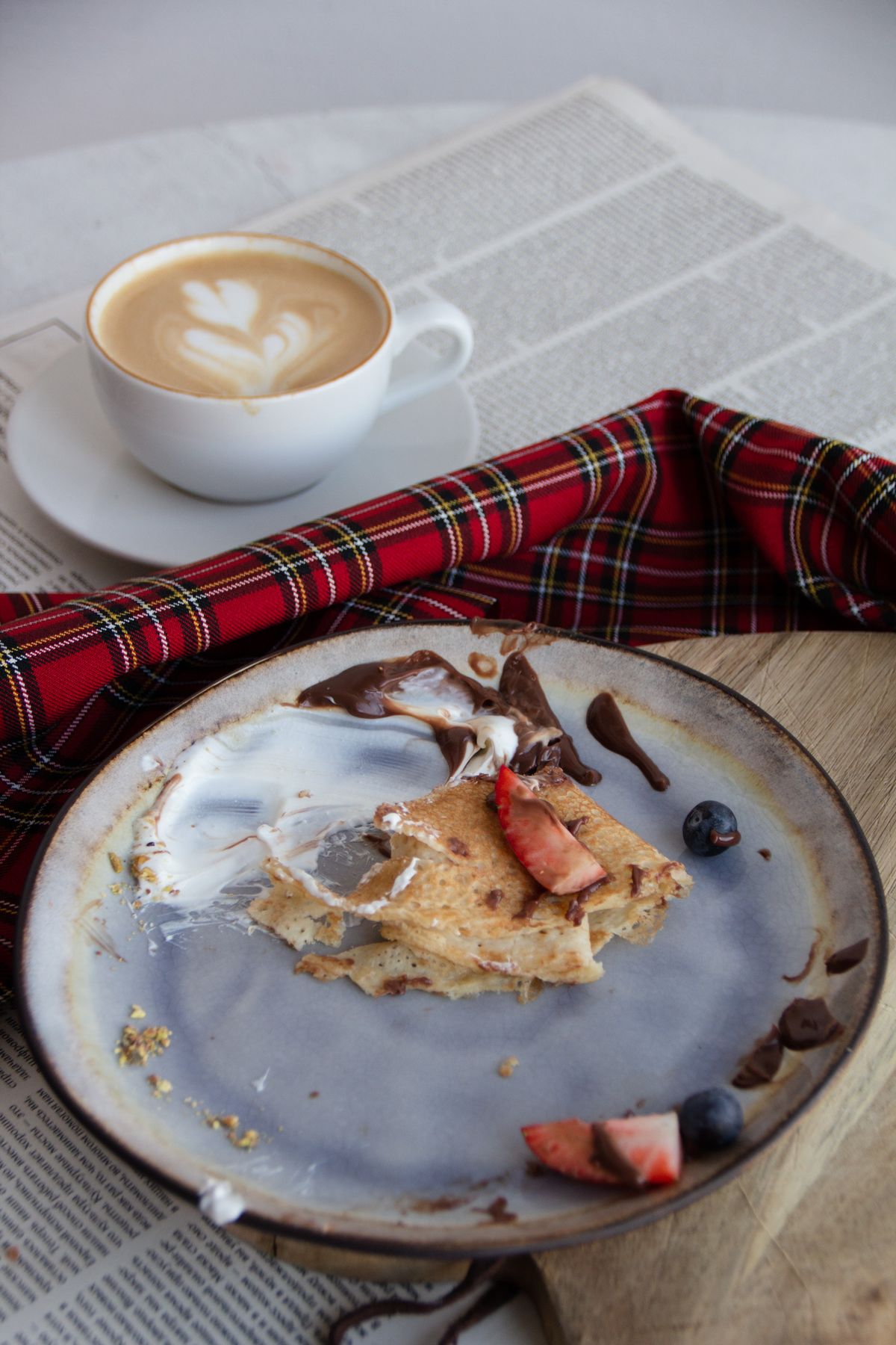 Christmas brunch table with pancakes and coffee for an open house