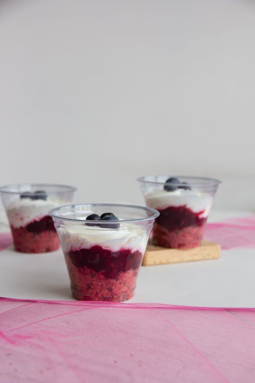 Desserts with Berries and Whipped Cream