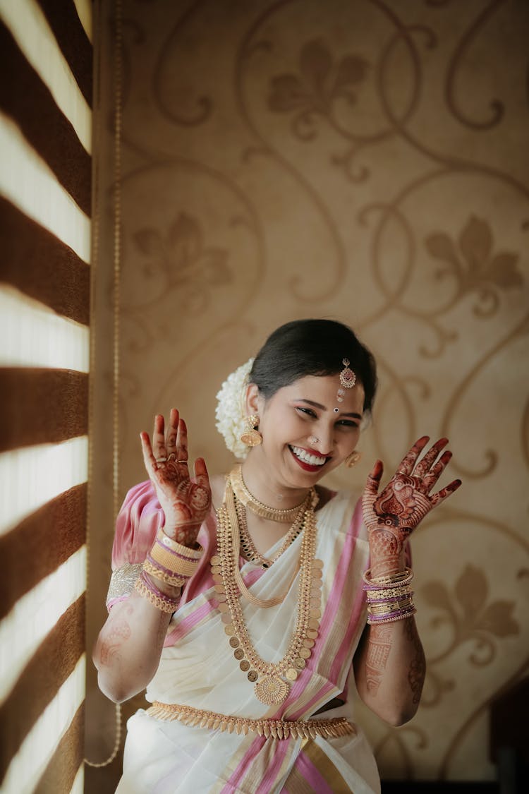 Bride With Traditional Henna On Hands