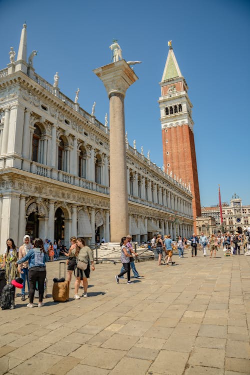 Column of Saint Theodore and St Marks Campanile, Venice, Italy