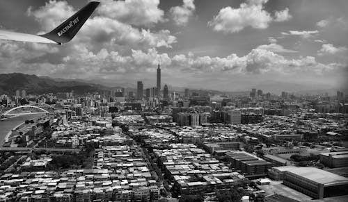 Grayscale Photography of Aerial View of City