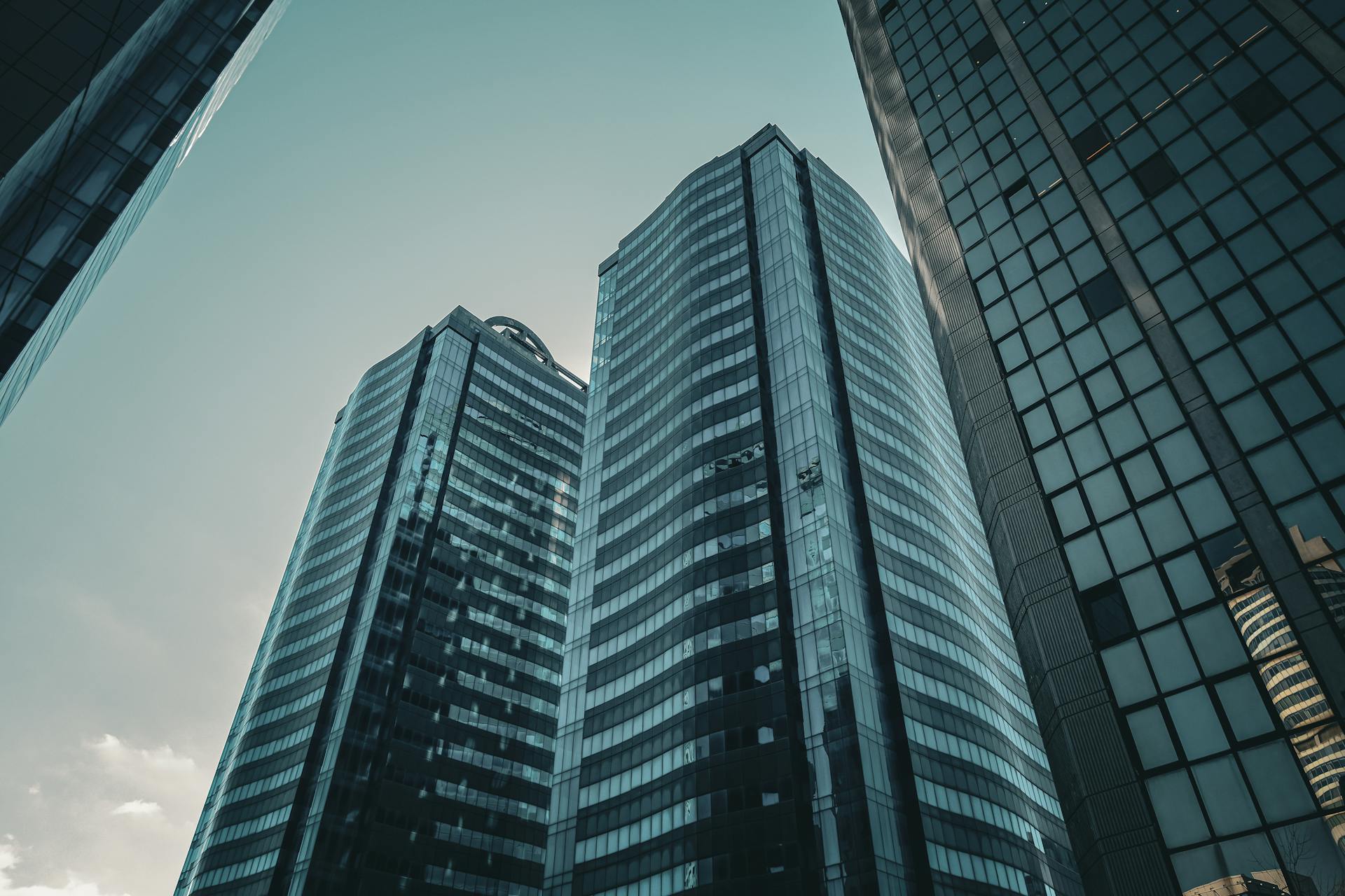 Dramatic view of modern skyscrapers in Istanbul's financial district.