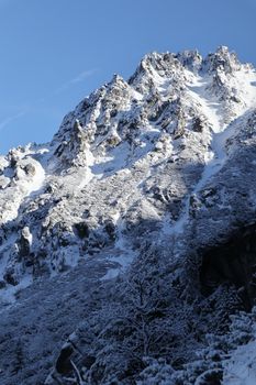 Majestic snowcapped Tatra Mountains under a clear winter sky in Zakopane, Poland.