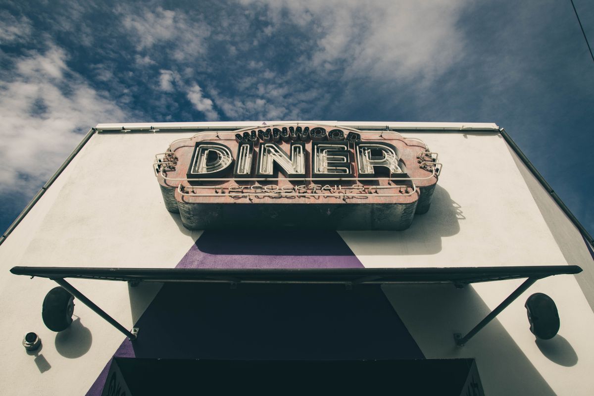 Retro diner sign and architectural details