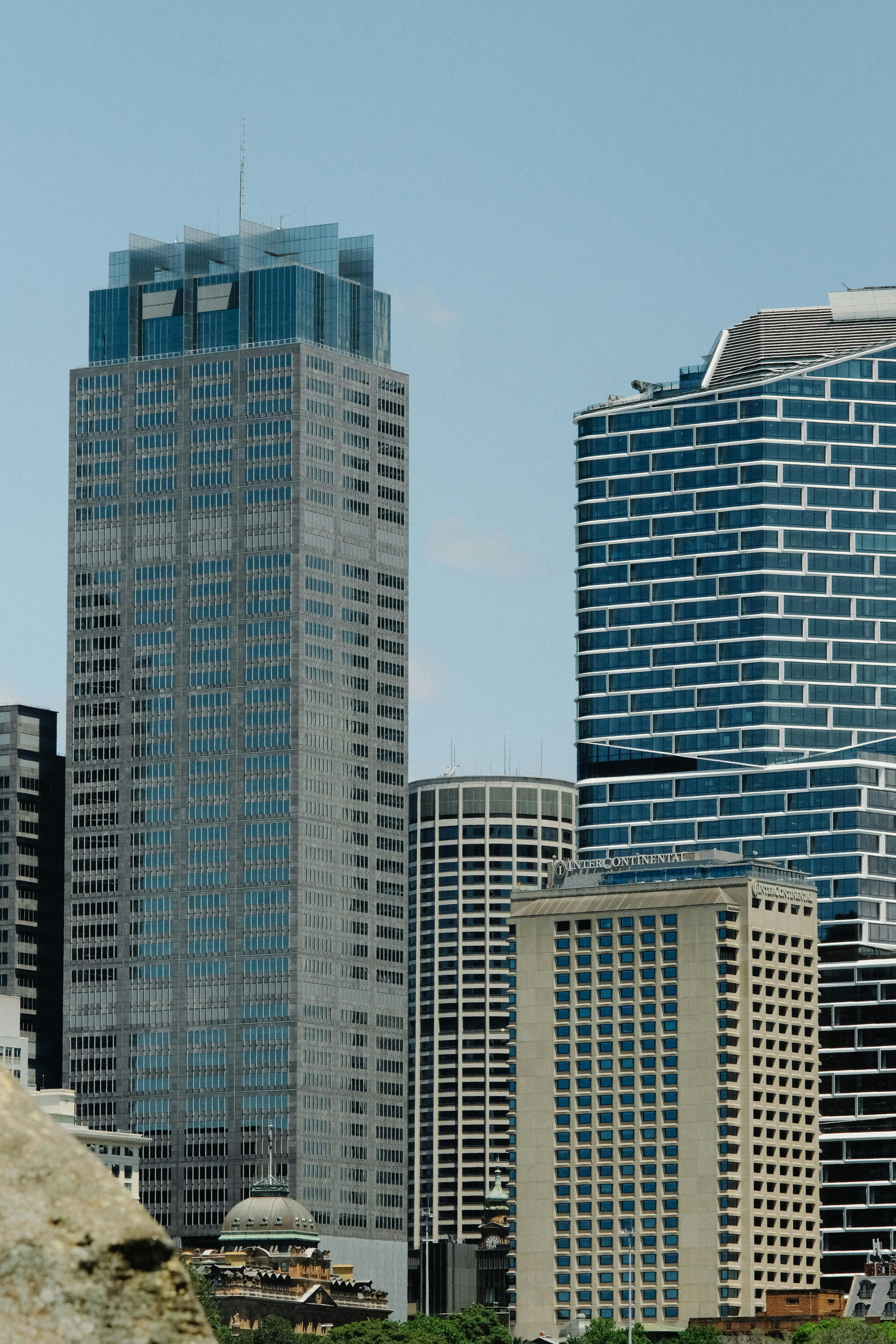 Sydney financial district skyscrapers viewed from below