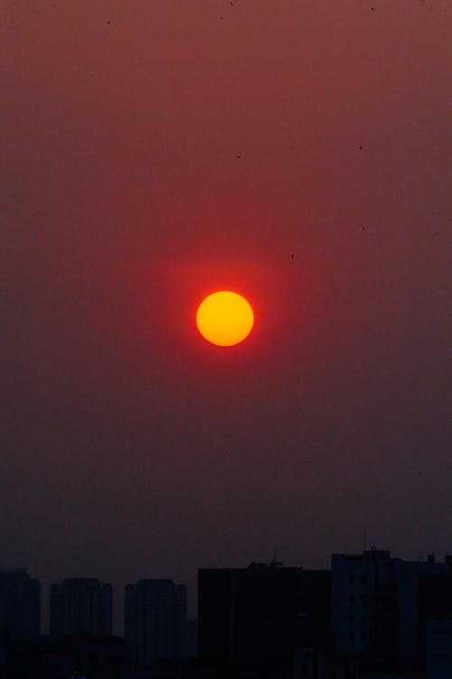 Red Sky at Sunset over Town