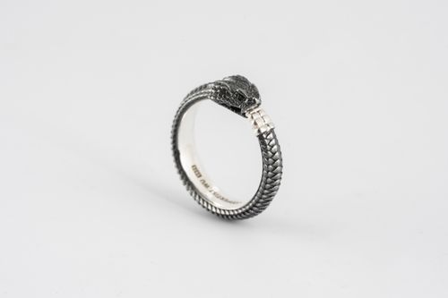 Free Close-up of a detailed snake-themed metal ring with a unique texture on a white background. Stock Photo