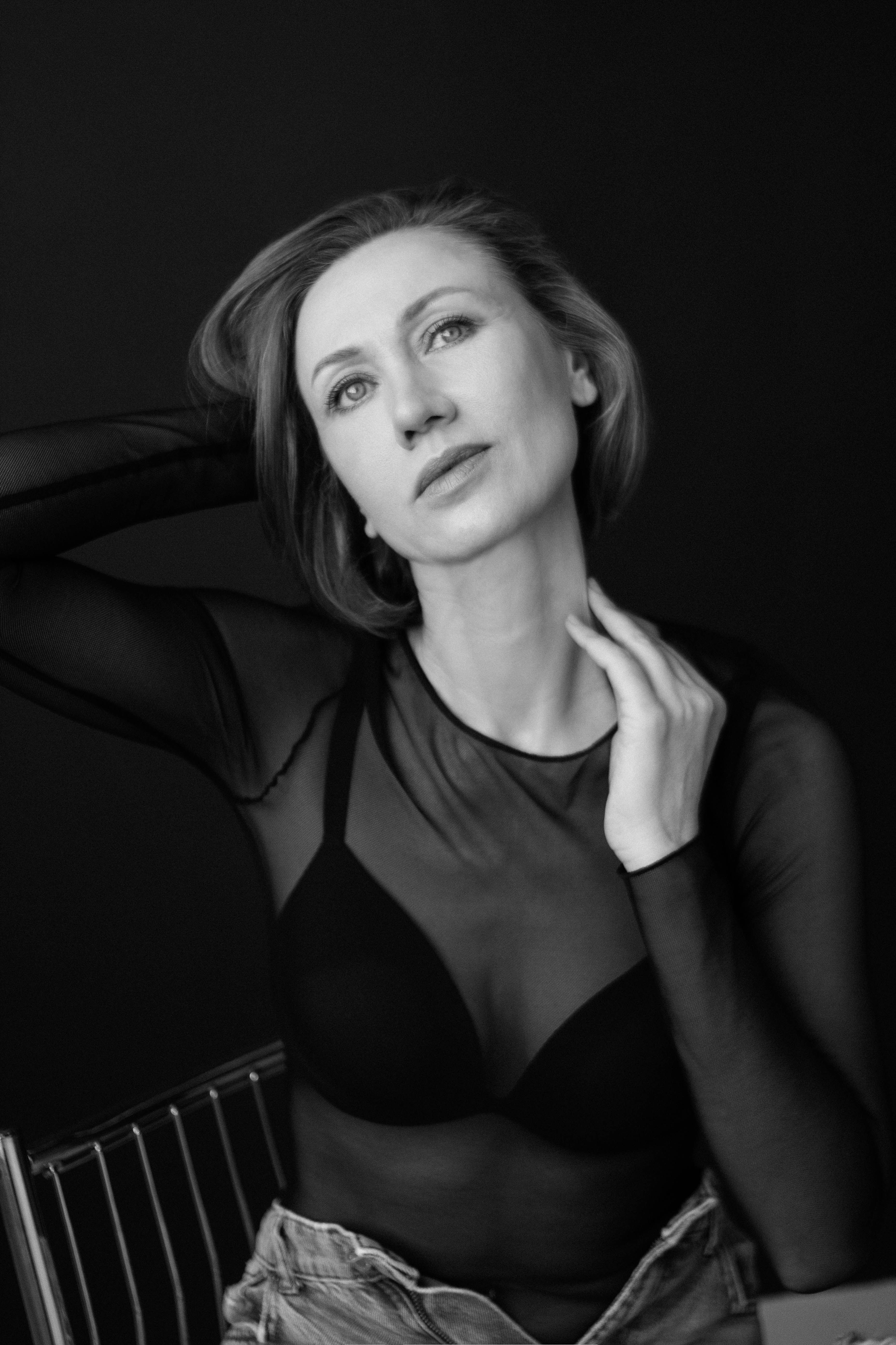 Black and White Photo of Woman in Mesh Top · Free Stock Photo