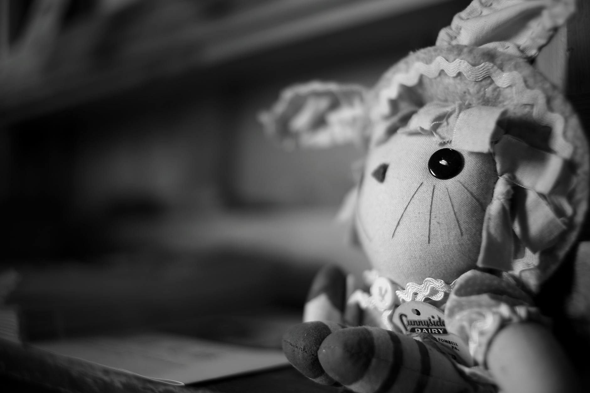 Grayscale Photography of Cartoon Character Plush Toy · Free Stock Photo
