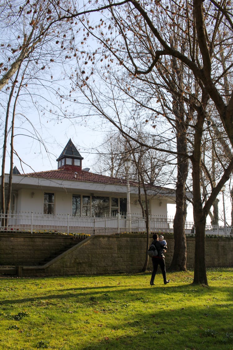 Man With Baby Walking Through Park