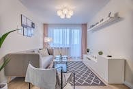 维尔纽斯的现代客厅优雅地配备了现代家具和装饰