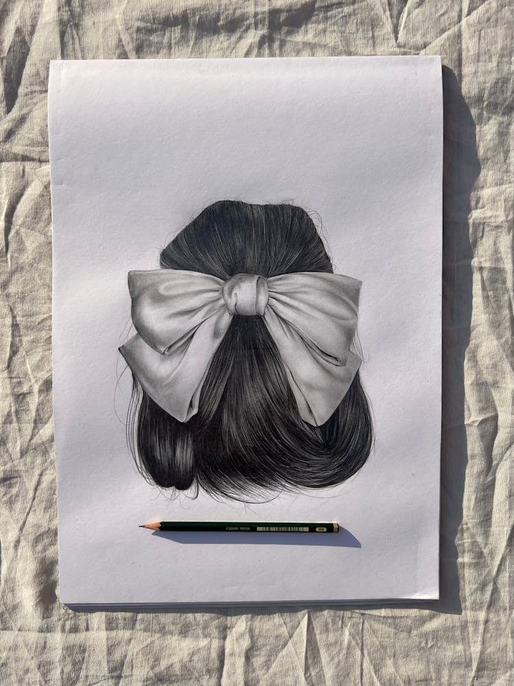 Pencil Drawing Of Bow In Hair