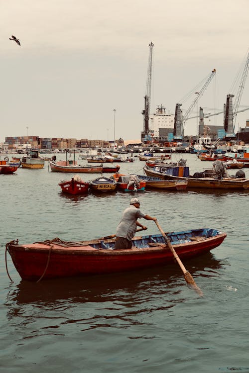 Free Fishing Boats in Front of a Harbor Stock Photo