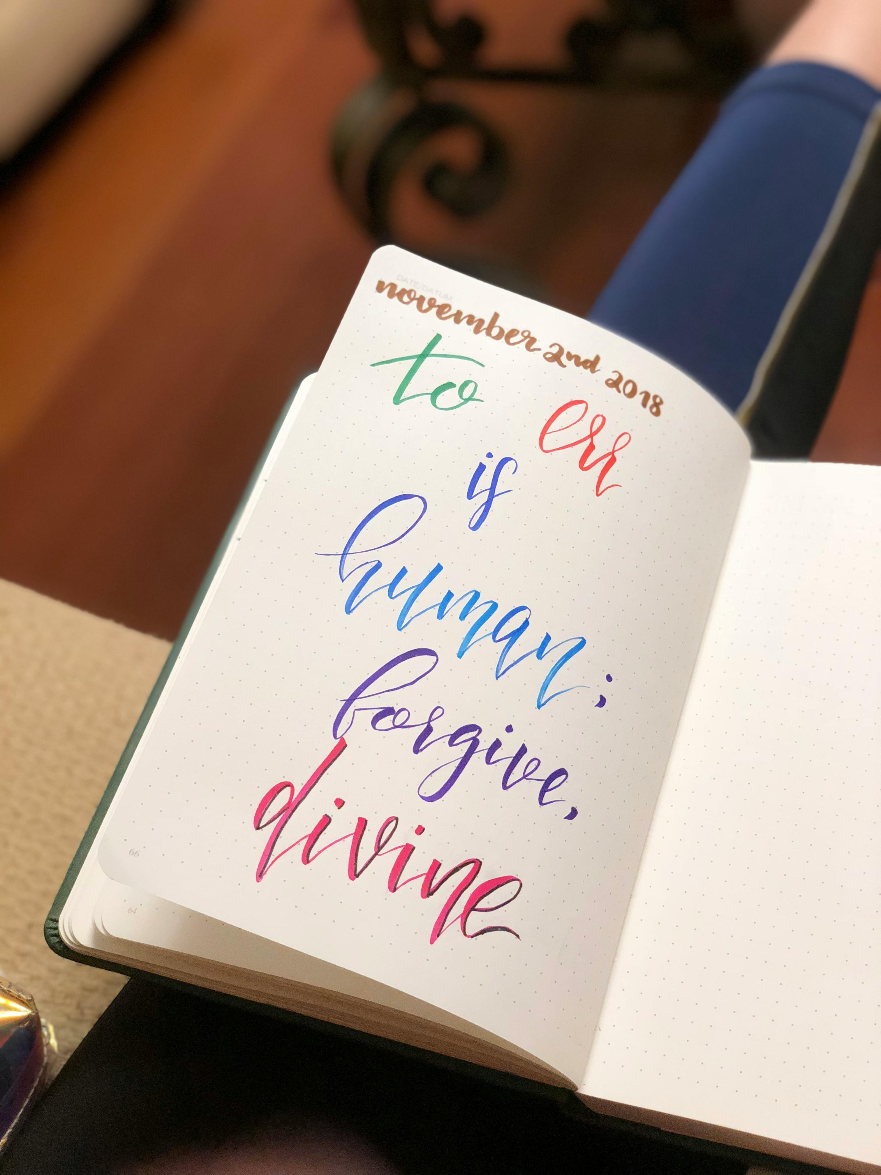 Free stock photo of Brush lettering, To Err is Human Forgive Divine