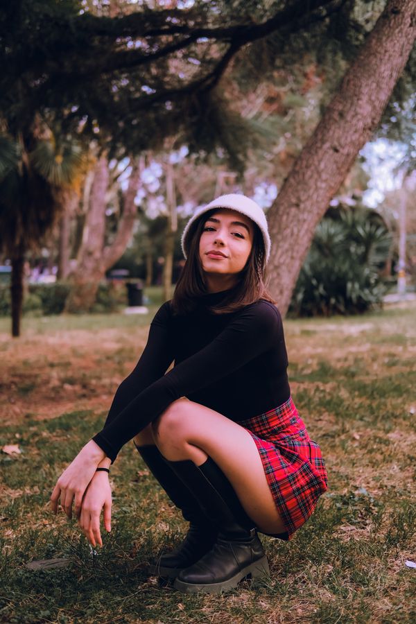 Turtleneck and Plaid Wool Skirt