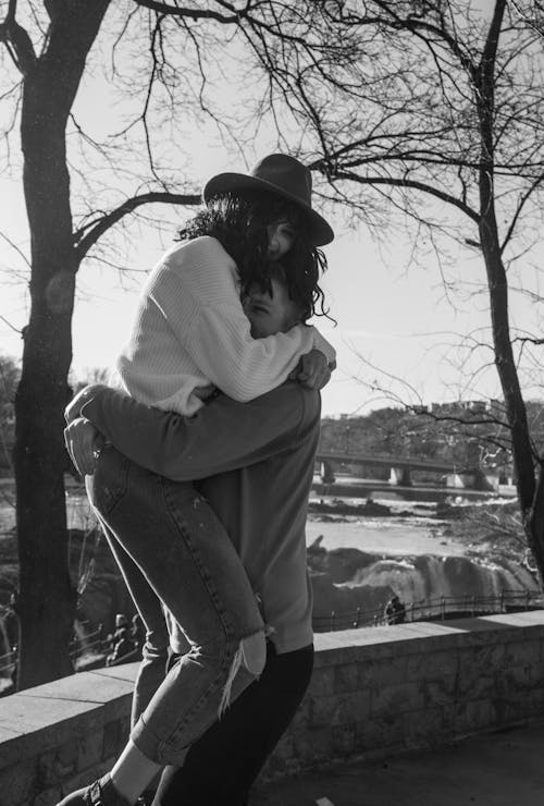 Couple Hugging in Black and White