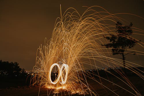 Fireworks Sparks in Long Exposure