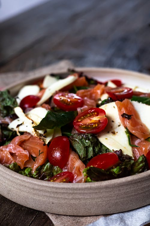 Fresh Vegetable Salad with Ham in a Bowl