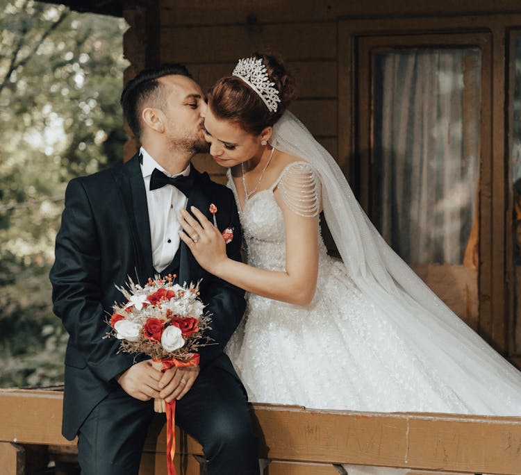 Newlywed Couple At Porch