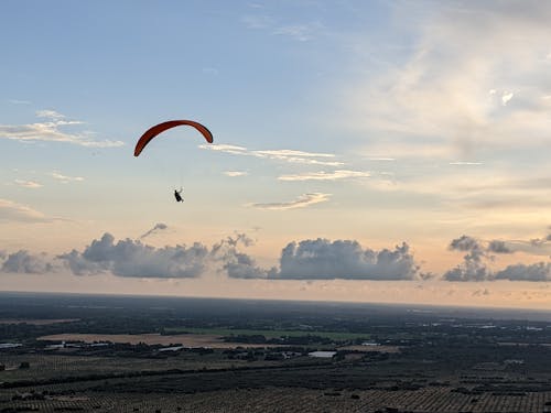 Person Paragliding above the Fields
