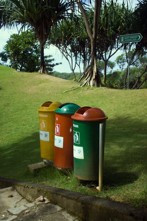Colorful Recycling Bins on the Roadside 