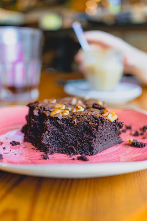 Close-up of a Piece of Brownie on a Plate 