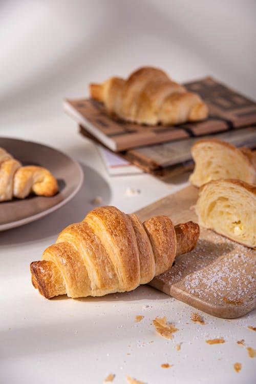 Free Fresh Baked Croissants on Table Stock Photo