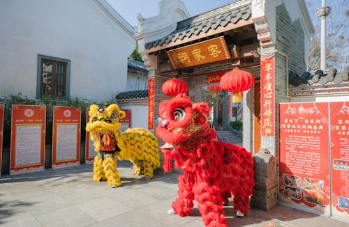 Chinese Lion Costumes in Temple