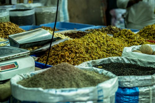 Market Stall with Grains and Spices 