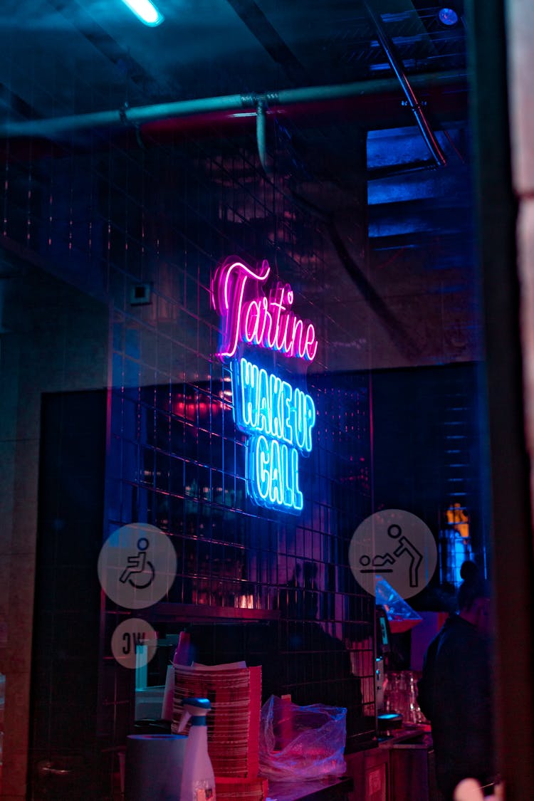 Pink And Blue Neon In A Pub 