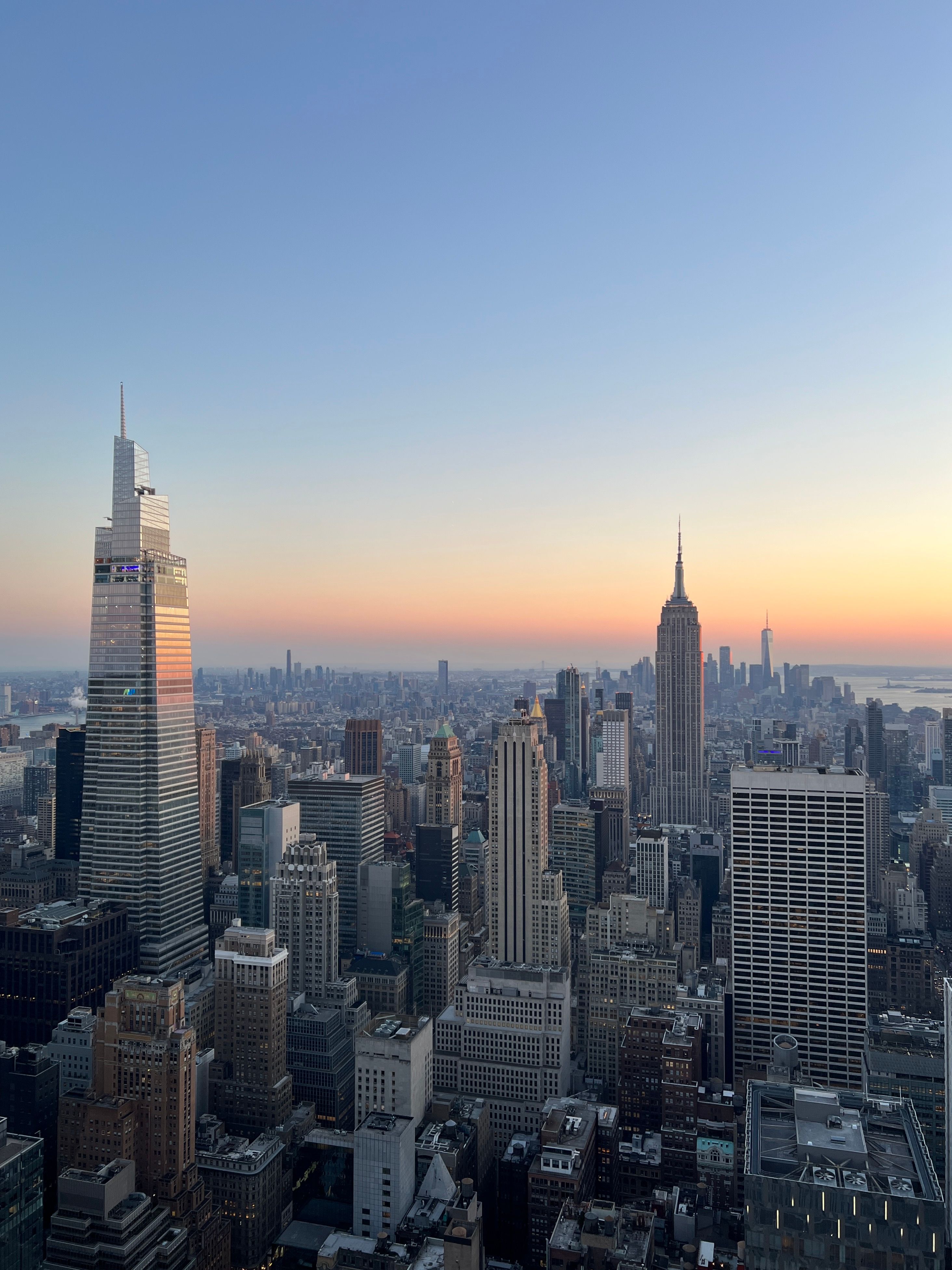 Aerial View of New York City Skyline at Sunset · Free Stock Photo