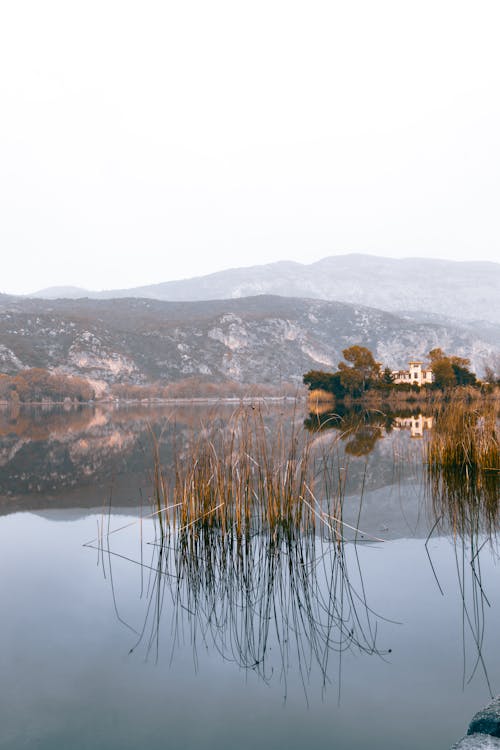 View of the Kaiafas Lake in Elis with Mountains in the Background, Greece