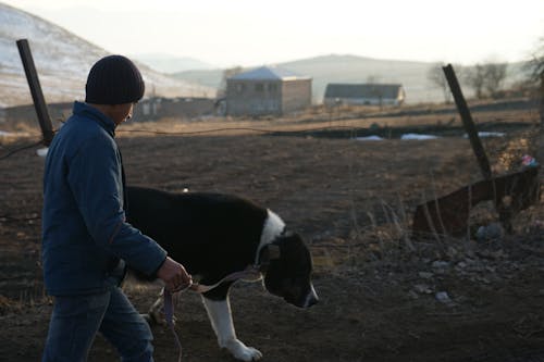 Photo of a Boy with a Dog on a Farm