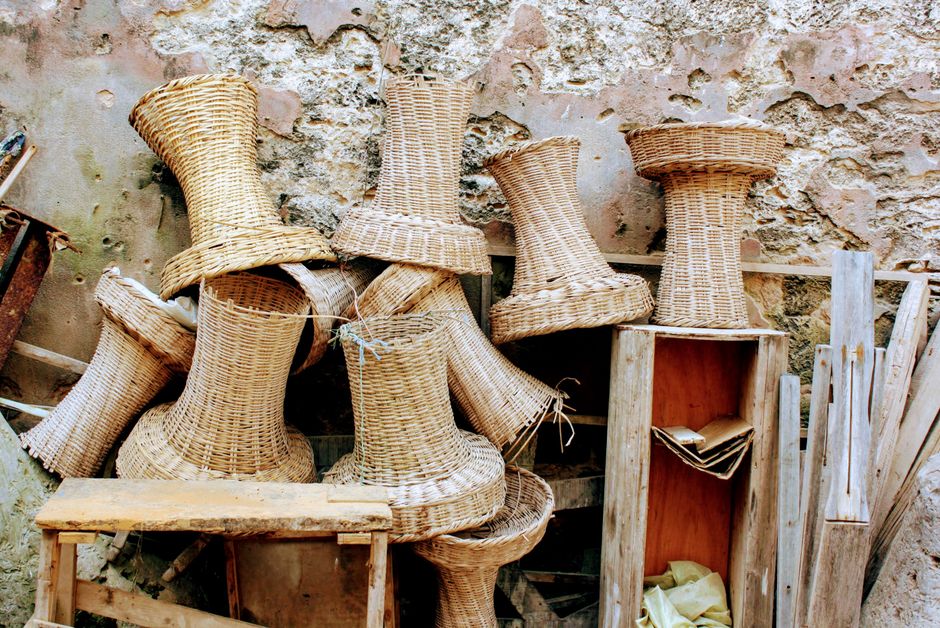 Colorful handcrafted straw bags and souvenirs at the Nassau Straw Market