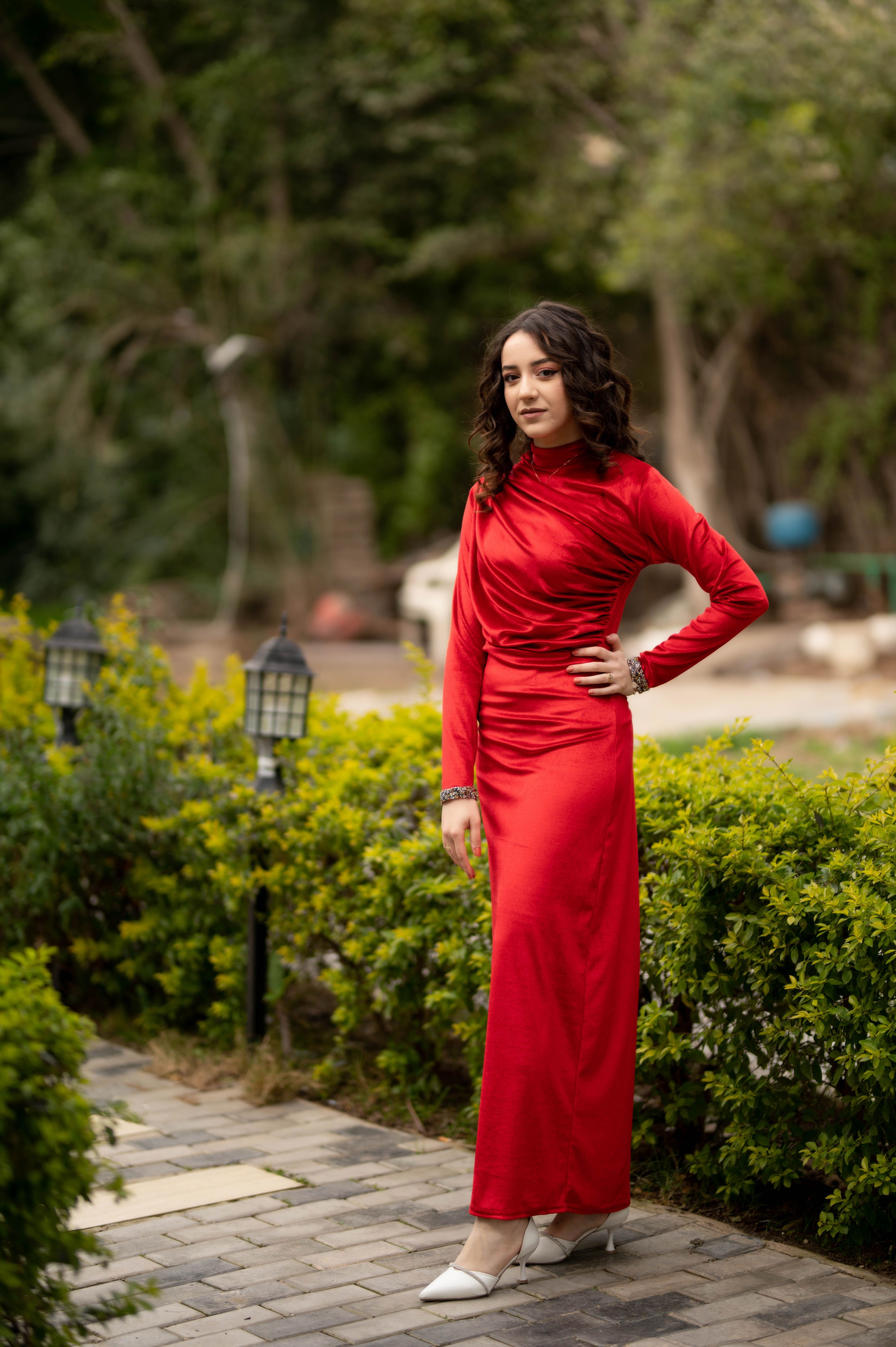 Woman Standing and Posing in Red Dress · Free Stock Photo