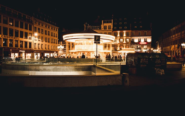 Illuminated Square In City At Night